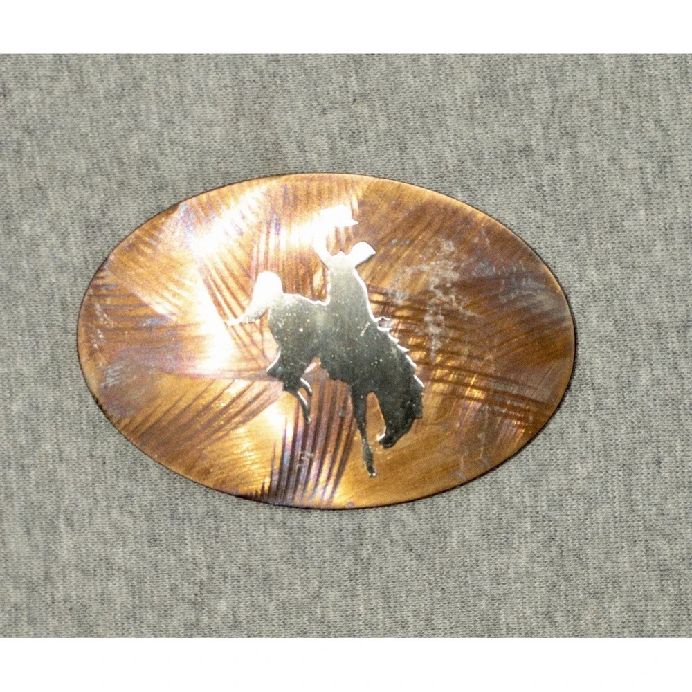 Western Cowboy Copper Silver Toned Rodeo Buckle 2.25